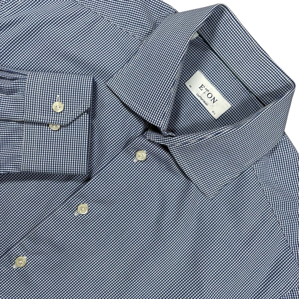 ETON Brighton Contemporary Dress Shirt Mens 17.5 44 Blue White Micro Check